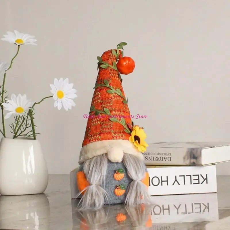 Fall Gnome Pumpkin ทานตะวันสวีเดน Nisse Tomte Elf เครื่องประดับหรูหราแคระสำหรับคริสต์มาสฤดูใบไม้ร่วงวันขอบคุณพระเจ้าตกแต่งบ้าน