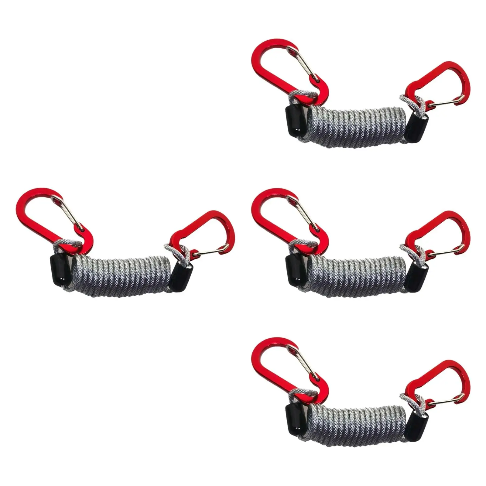 4Pcs Fishing Lanyards Fishing Rod Tether with Carabiners Steel Wire Heavy Duty Kayak Paddles Leash Retractable Coiled Lanyard