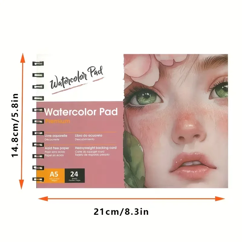 A5 Watercolor Pad 24 Sheets, Acid-Free Paper with Heavyweight Backing Card, Spiral Bound Watercolor Sketchbook for Painting & Sketching, Back to School Art Supplies for Students & Artists view 3