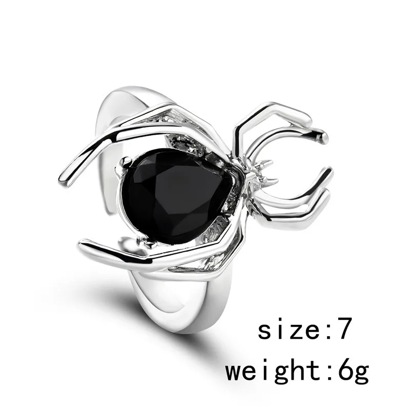 Gothic Punk Unregelmäßige Spinne Öffnung Ring Frauen Männer Mode Zirkon Schwarz Kristall Dark Tier Ring Hip Hop Party Finger Schmuck – Detail 1