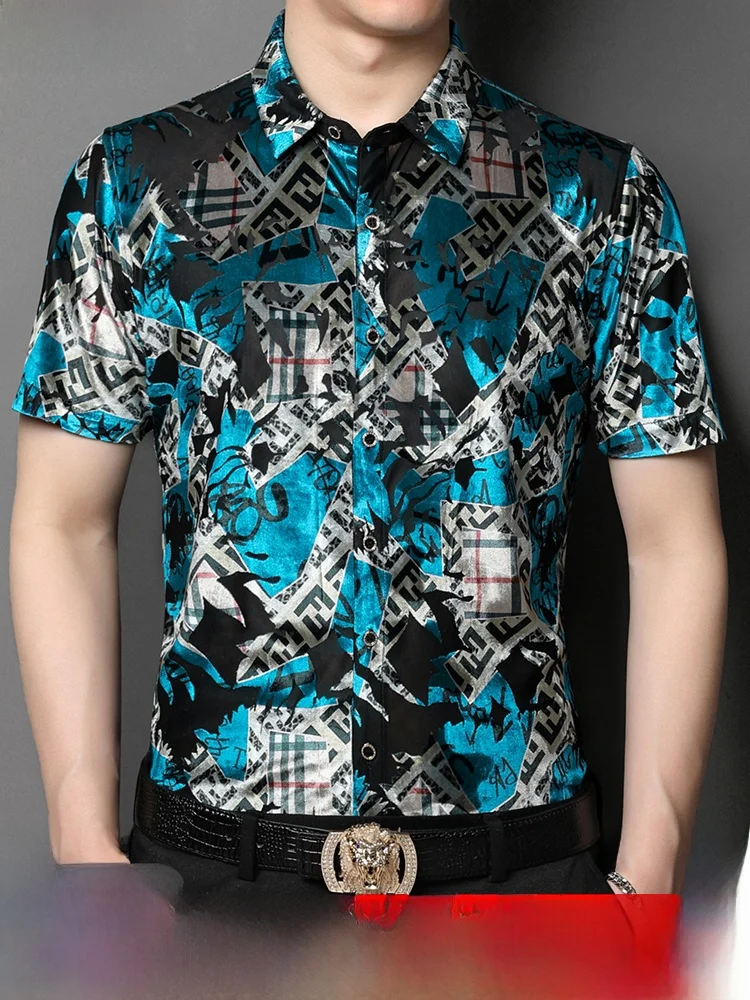 

New 2025 Men's Silk irt Floral Print ort Sve Casual Loose Fit Anti-Wrinkle No Ironing Required Summer Faion Urban Sle