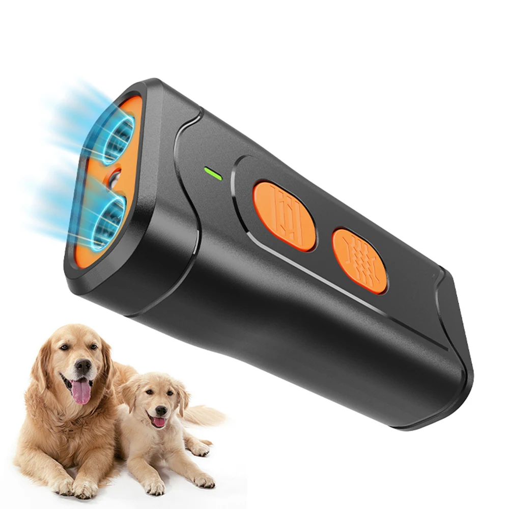 

Portable Mini Ultrasonic Bark Stopper 40khz Dual-head Ultrasonic Dog Repeller Pet Dog Bark Deterrent Device with Light Sound