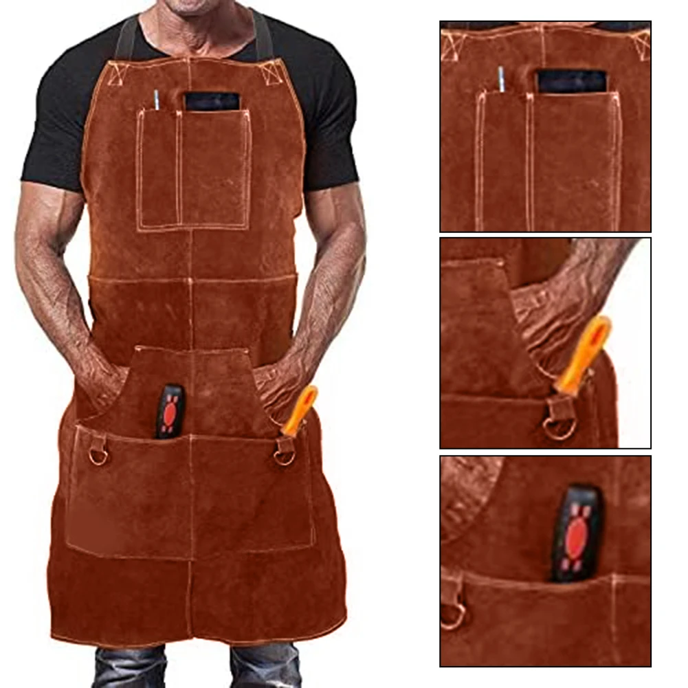 Cowhide Leather Industrial Use Heat And Flame Resistant Apron Leather Work Apron 1.4mm Thick Cowhide Cross-back System