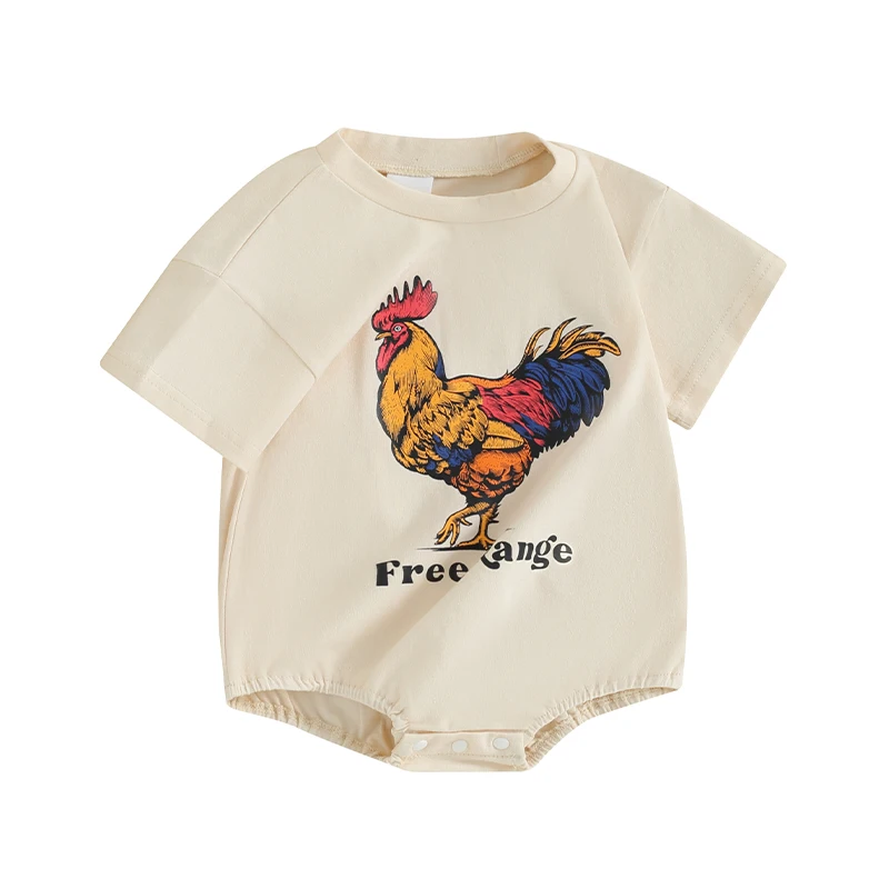 

Infant Baby Boys Girls Farm Animal Outfit Short Sleeve Chicken Horse Cow Oversized T-shirt Romper Bodysuit