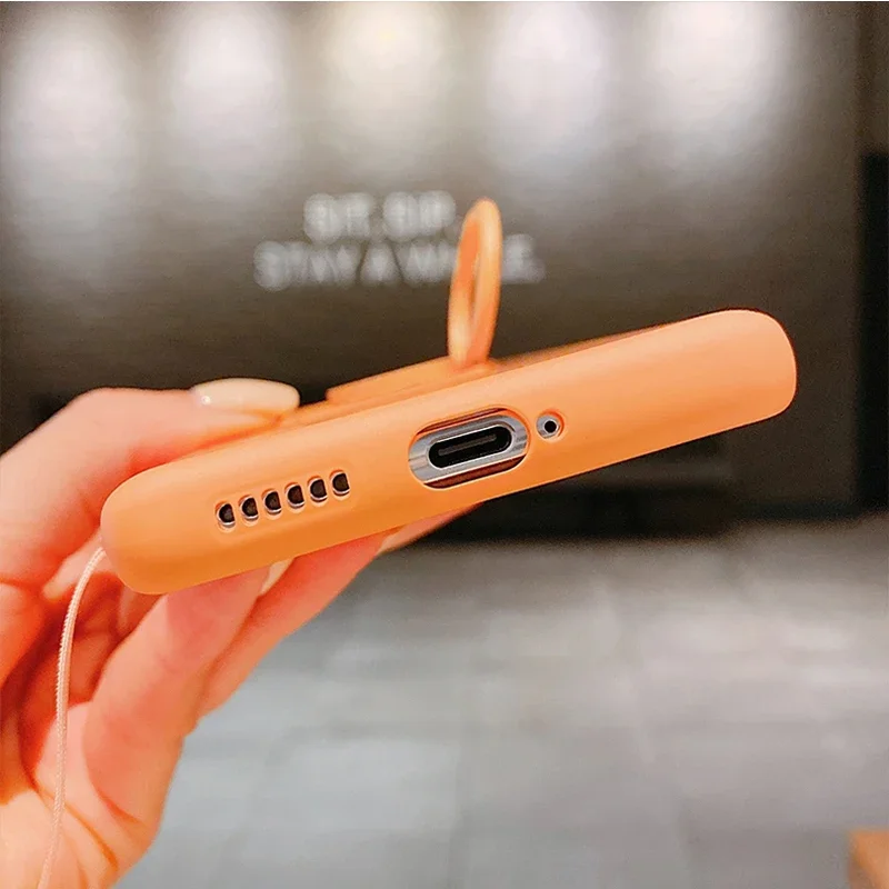 for OPPO Find X3 Neo Reno 5 Prp Plus 3 A91 F15 A31 2020 A8 A11 A9 A52 A72 A92 Case Liquid Silicon Matte Ring Holder Stand Cover