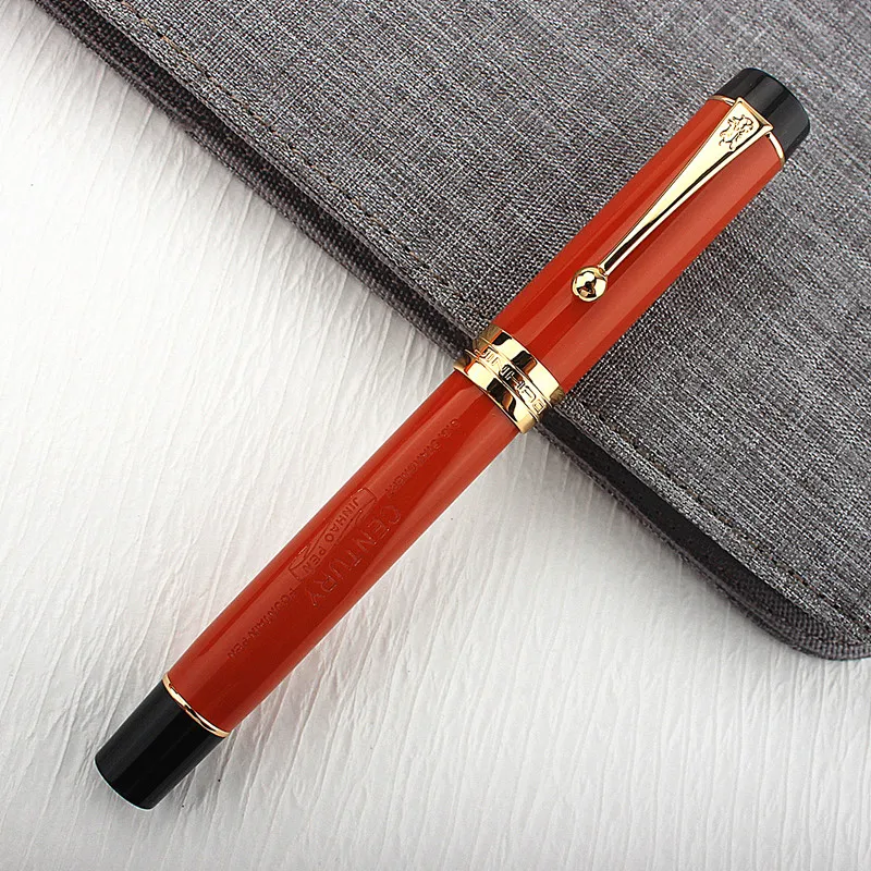 JINHAO 100 Fountain Pen with Ink Converter (Red with Jinhao Logo, Medium Nib 0.7mm)