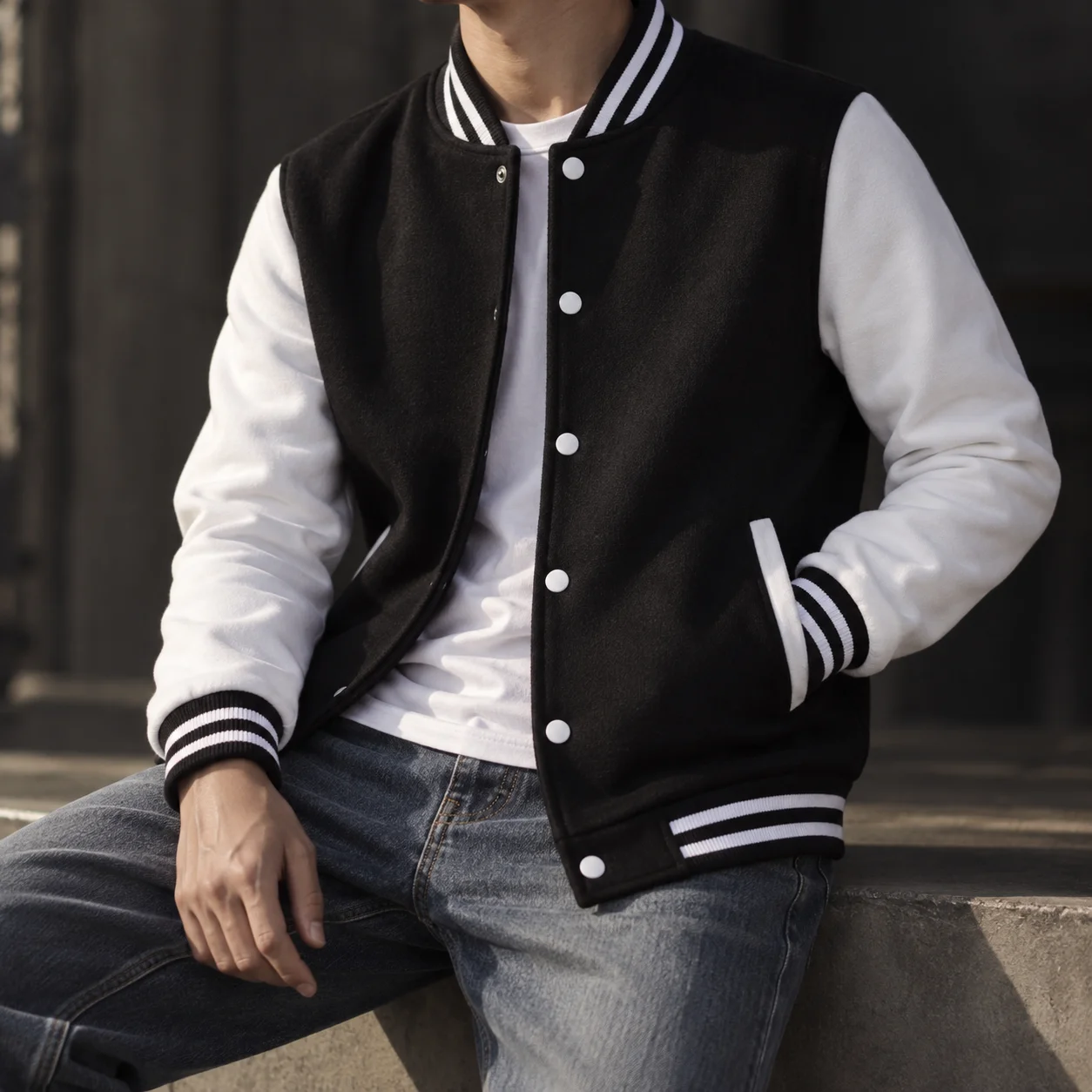 Men's Autumn Winter Varsity Jacket Button Front Contrast Color Casual Loose Baseball Coat Streetwear Trendy College Outerwear