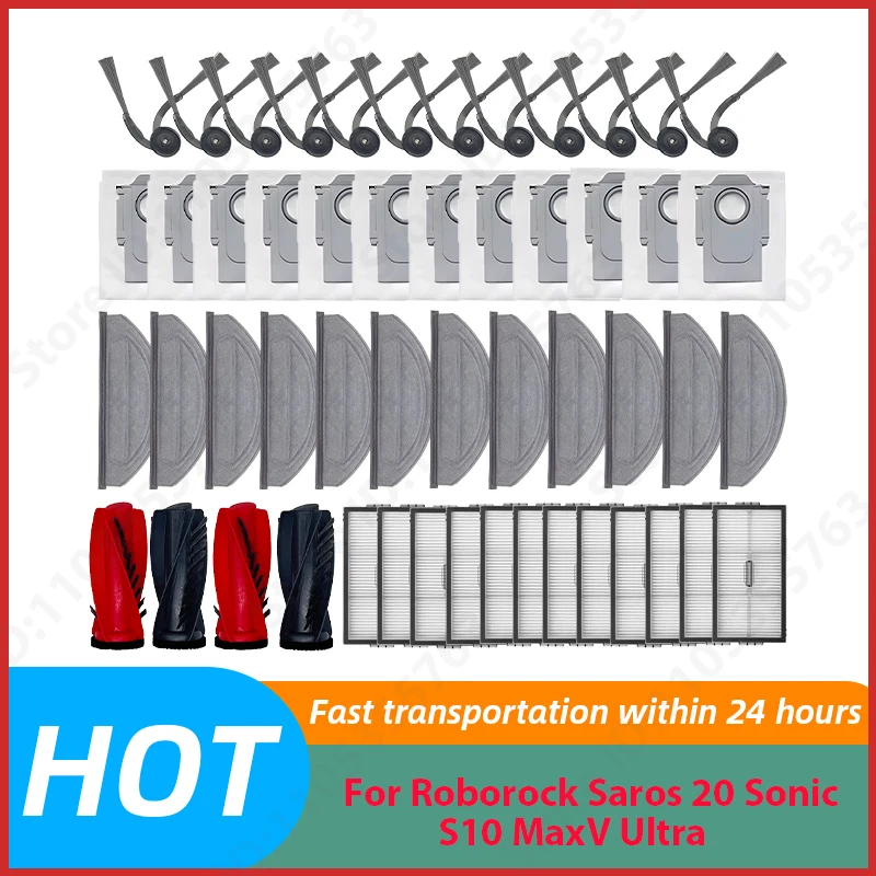 

For Roborock Saros 20 Sonic / S10 MaxV Ultra Spare Parts Main Roller Side Brush Filter Mop Cloth Dust Bag Accessories
