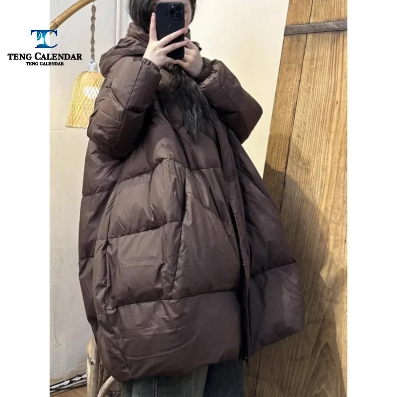 Fashionable European Plus Size Down Jacket, Hooded Canopy A-line Loose White Duck Down Warm Jacket, New Winter 2024 Edition