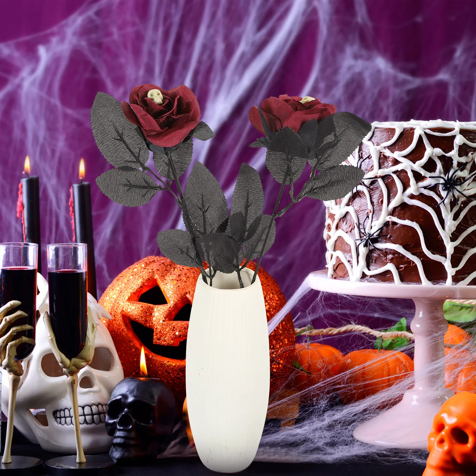 

10Pcs Halloween Skull Rose Artificial Roses Premium Fake Roses for Creepy Party Room Haunted Decor Skull Rose Decor