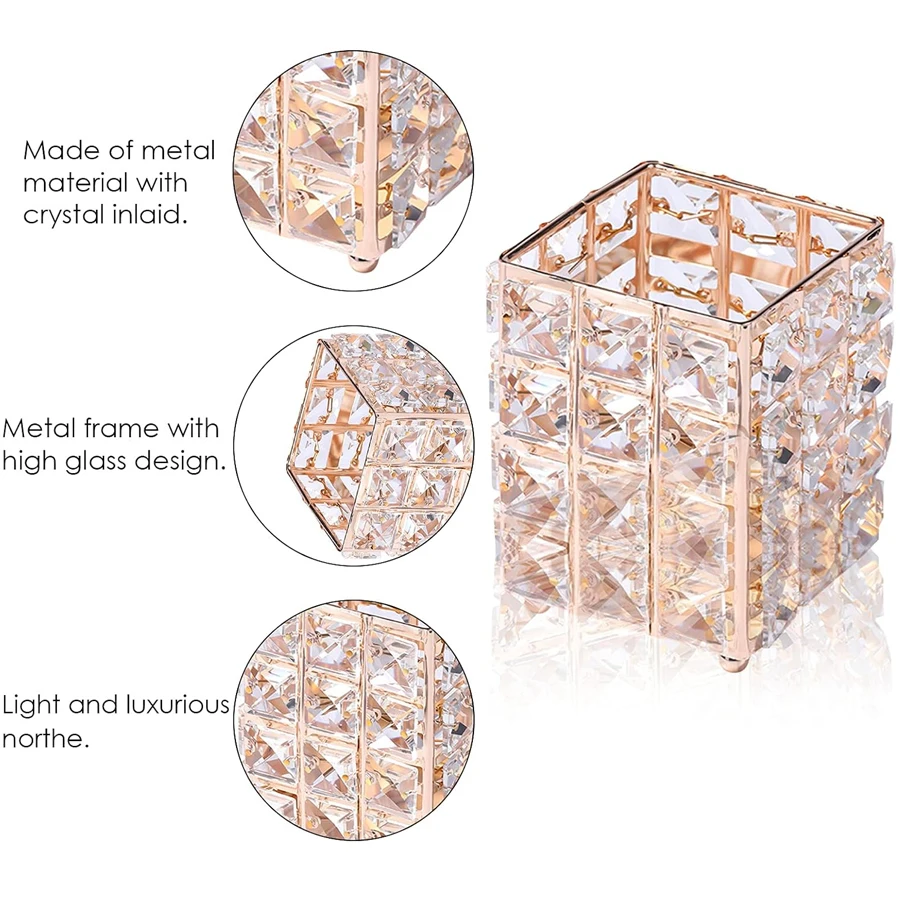 1Pcs Metal Nail Brush Makeup Brush Holder Crystal Pen Pencil Container Comb Brushes Organizer Jewelry Storage Box