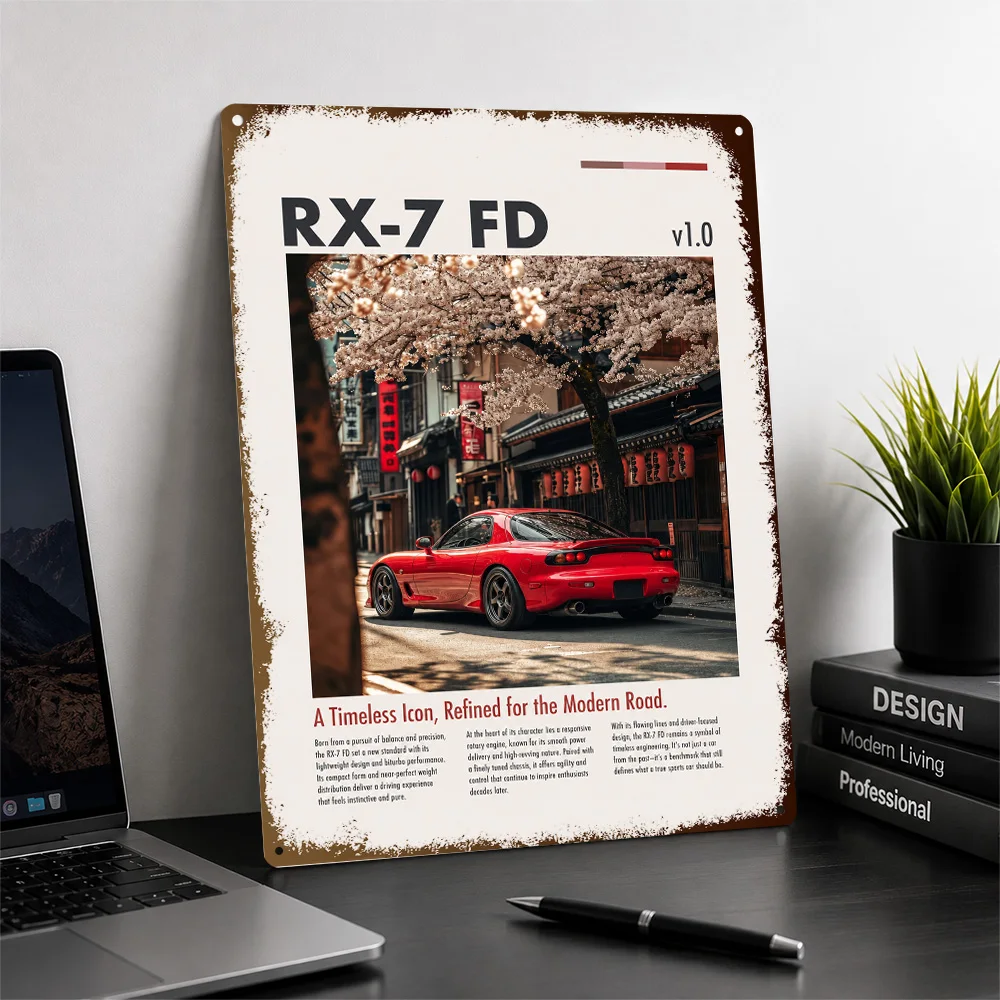 Japan RX-7 FD Red Sports Car Textured Poster Customized Metal Tin Sign Road Performance Legacy Wall Art Made For Garage Owners