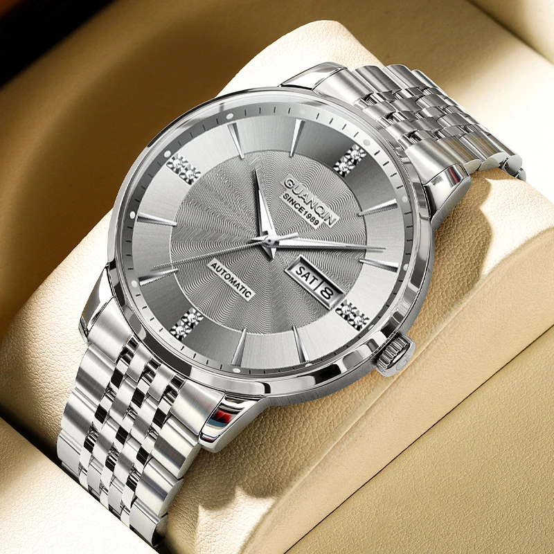 GUANQIN Men's Watches Business Fashion 316L Fine Steel Sapphire Mirror Original Brand Automatic Mechanical Wristwatch Waterproof