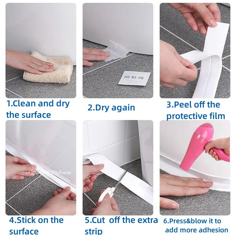 1 Roll PVC Sealing Tape For Bathroom Kitchen Caulk Strip Tape Self Adhesive Waterproof Wall Stickers Mold Proof Sealing Tapes