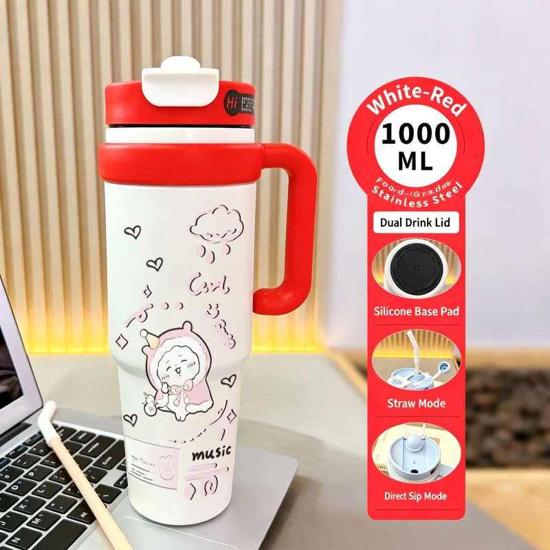 Cute Chiikawa Large Capacity Tumbler Giant Insulated Cup Cold Retention Travel Mug With Straw Portable Car Water Bottle For gift