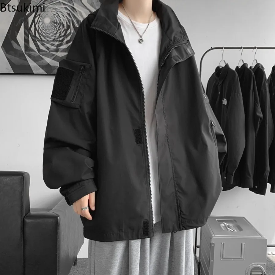 New Style Men's Outdoor Casual Jackets Korean Style Solid Loose-fit Functional Workwear Spring Autumn Men's Fashion Hooded Coats