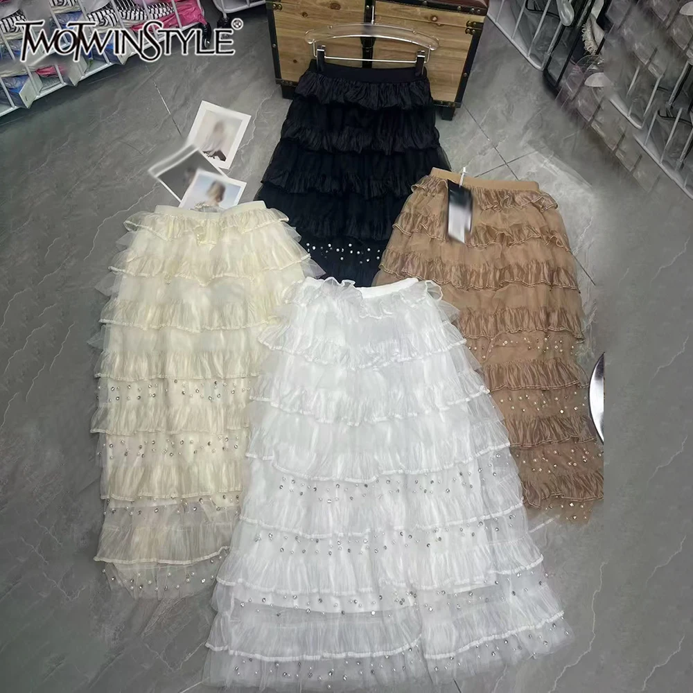 

Юбка миди TWOTWINSTYLE Sweet White из многослойного тюля для женщин, с завышенной талией и стразами, для вечеринок и дней рождения KSK558554