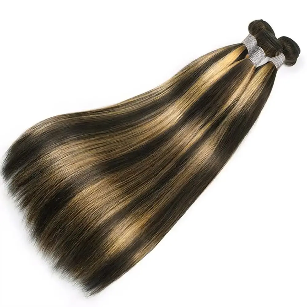 P1B/27 Highlight Human Hair Bundles Straight Hair Weave Double Weft Hair Weaving Brazilian Hair Extensions 100% Remy Hair 1/4Pcs