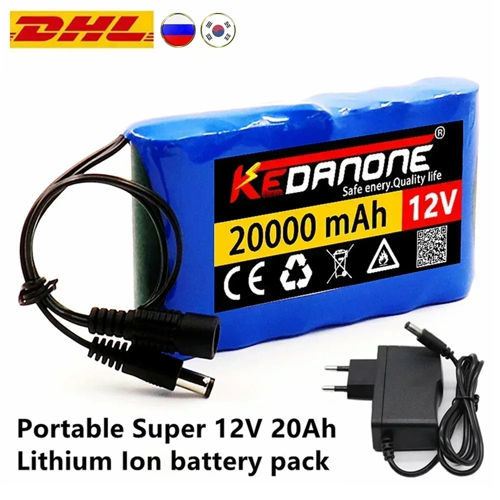 NEW Portable Super 12V 20000mah Battery Rechargeable Lithium Ion Battery Pack Capacity DC 12.6v 20Ah CCTV Cam Monitor + Charger