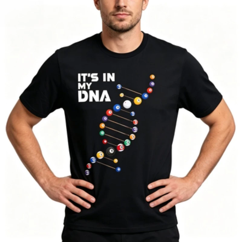 Men Round Neck Short Sleeve T-shirt Billiard DNA Print Tee It's In My DNA Pool Lover Casual Cotton Streetwear Tops