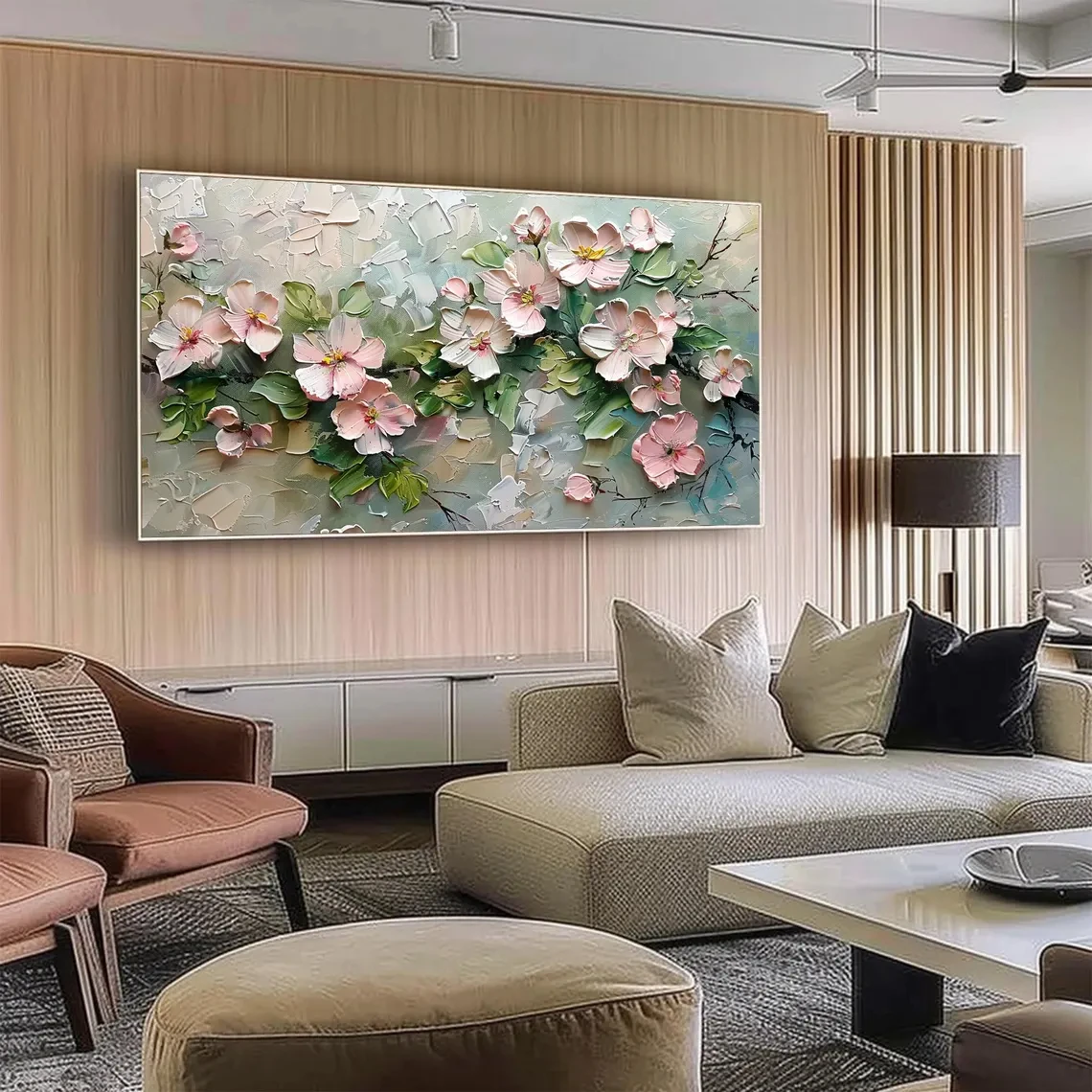 Abstract Floral  Painting on Canvas, 2D Flat Flower Wall Art, Pastel Floral Artwork for Living Room Decor, No Framed Poster, Ho