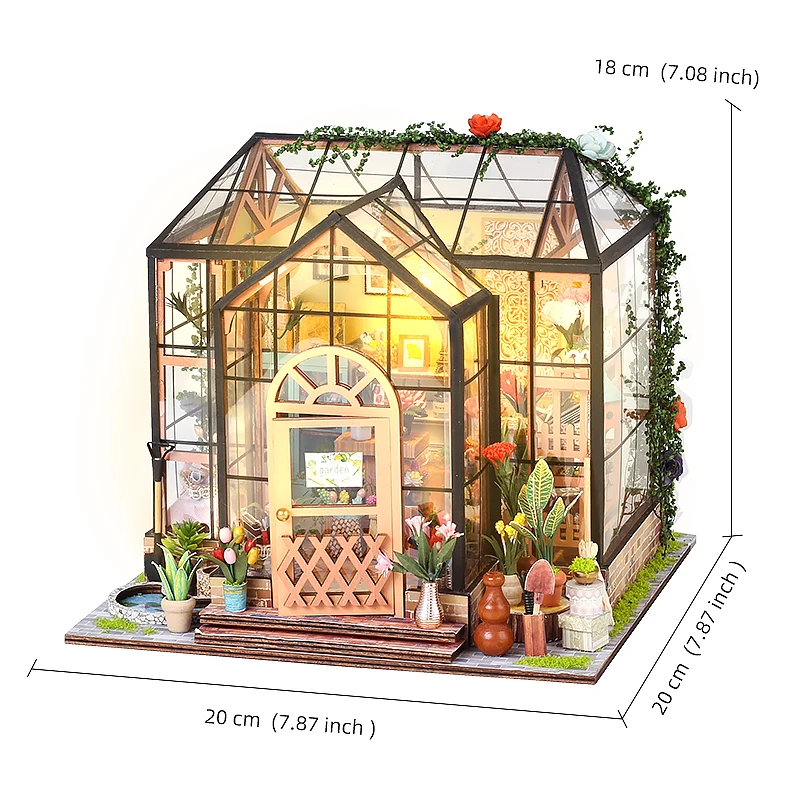 DIY Miniatur Puppenhaus Kit 3D Garten Puzzle Montieren Modell Gebäude Mit LED Licht Dekoration Mit Möbel Holz Handwerk Geschenk