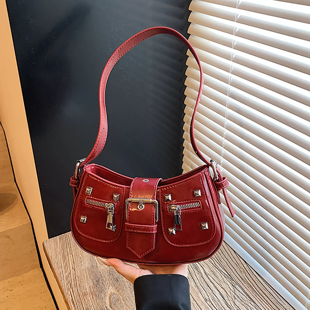 

Женские глянцевые сумки из искусственной кожи с заклепками, модные нежные сумки на молнии с пряжкой, универсальная сумка на одно плечо, повседневная вечеринка, сумка через плечо