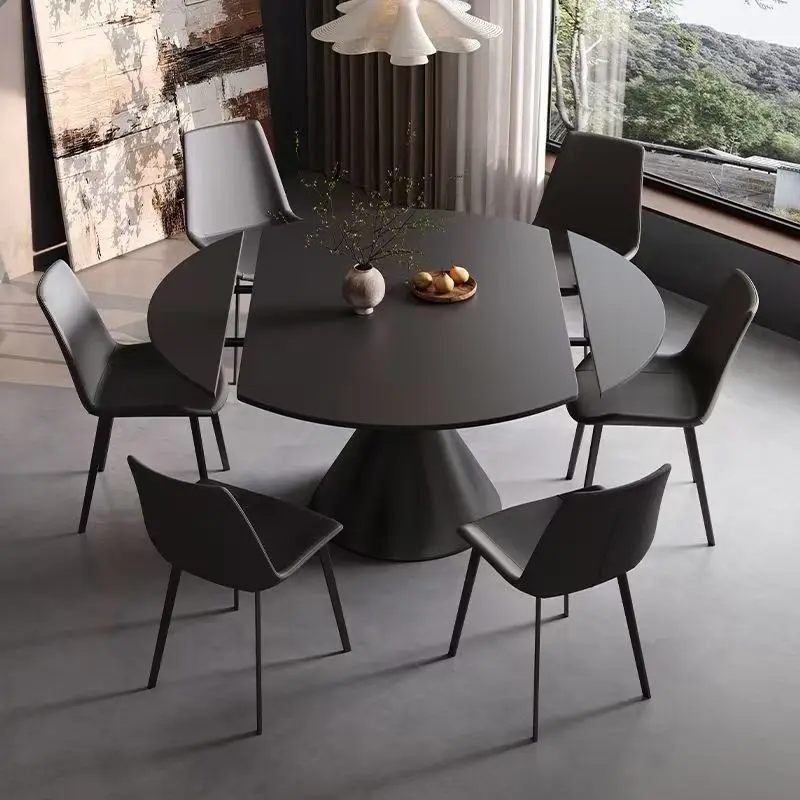 Italian Minimalist Dining Table And Chair Combination Retractable Rotating Household Small Apartment Square And Round Dual-purpo