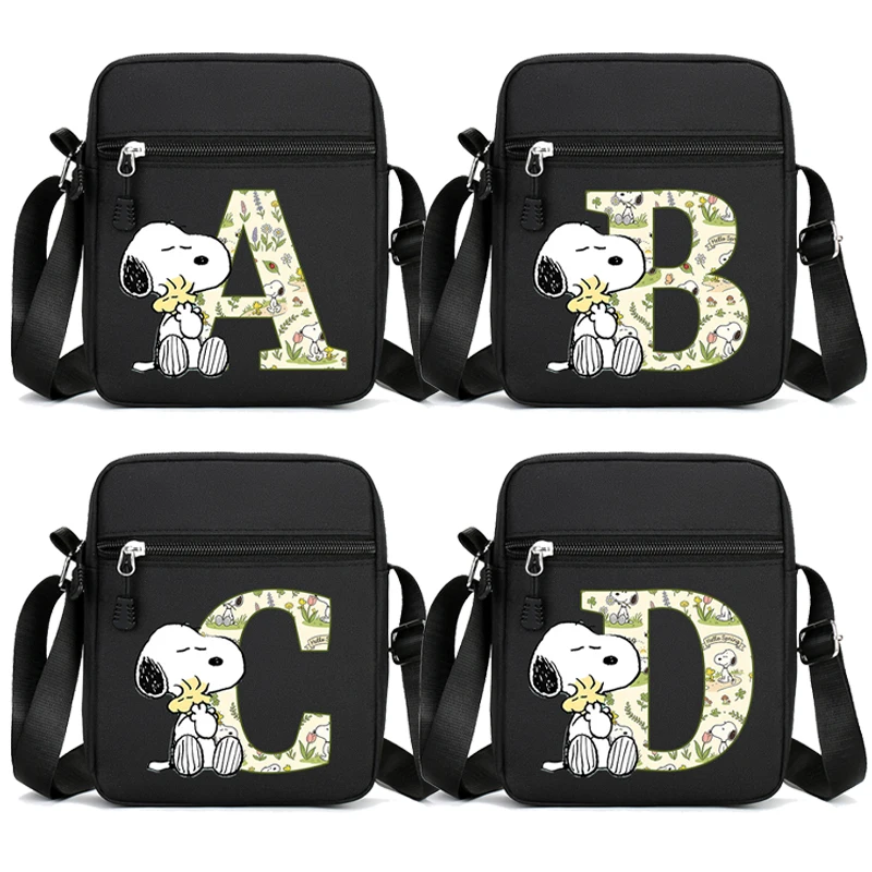 

Snoopys Shoulder Bag Cartoon Letter A-Z Printed Crossbody Bags Girls Boys Kawaii Portable Nylon Storage Bags Kids Birthday Gifts