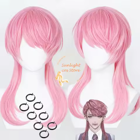 Anime Sanzu Haruchiyo Cosplay Wig 56cm Long Pink Wig With Earrings Heat Resistant Synthetic Hair Party Wigs + Wig Cap