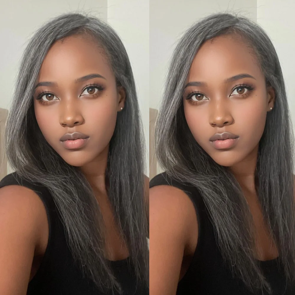 

100% Brazilian HD Transparent Lace Frontal Human Hair Wig Silver Grey Straight Lace Front 30 32 Inch Pre Plucked for Women