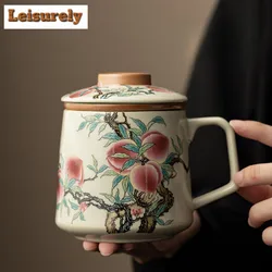 400ml Chinese Ru Kiln Porcelain Filter Tea Separator Cup Nine Peach Office Work Cup Can Nourish Personal Handgrip Cups Drinkware