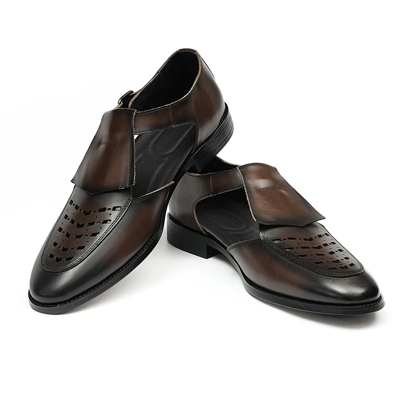 

Кожаные сандалии, деловая мужская обувь, винтажная обувь из воловьей кожи, повседневная обувь из натуральной кожи с пряжкой для летней праздничной вечеринки