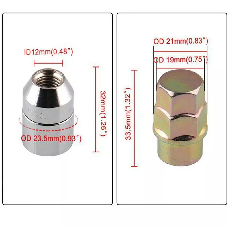 4PCS Chrome Socket Wheel Lug Nut Lock W/Key  M12x1.5 M12x1.25 4 Anti Theft Locking Nuts+1 Key Set