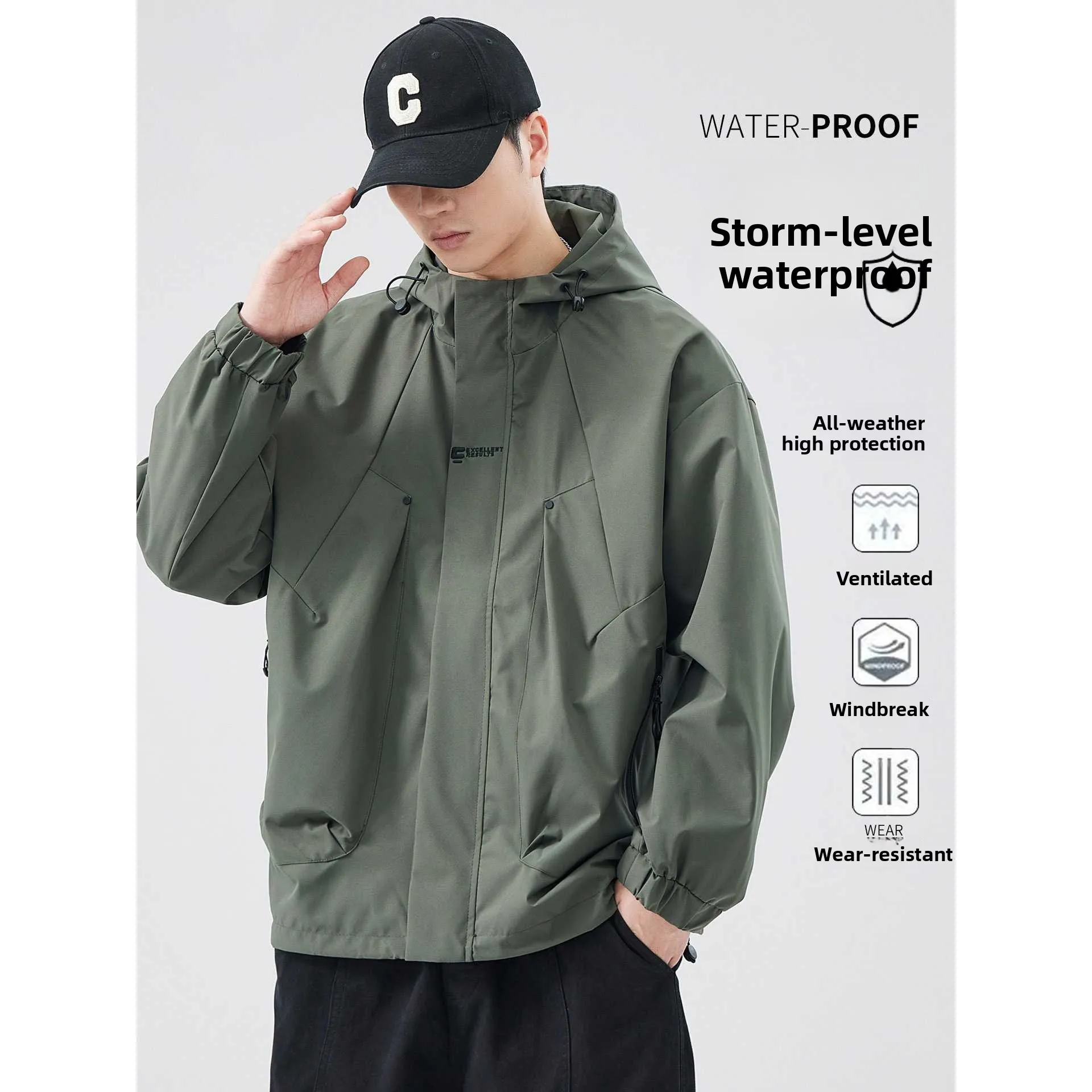 

New 2025 Men's Casual Loose Fce Jaet Autumn Winter Warmth Outdoor Coat Polyester Fiber Long Sve Zipper Closure Jaet