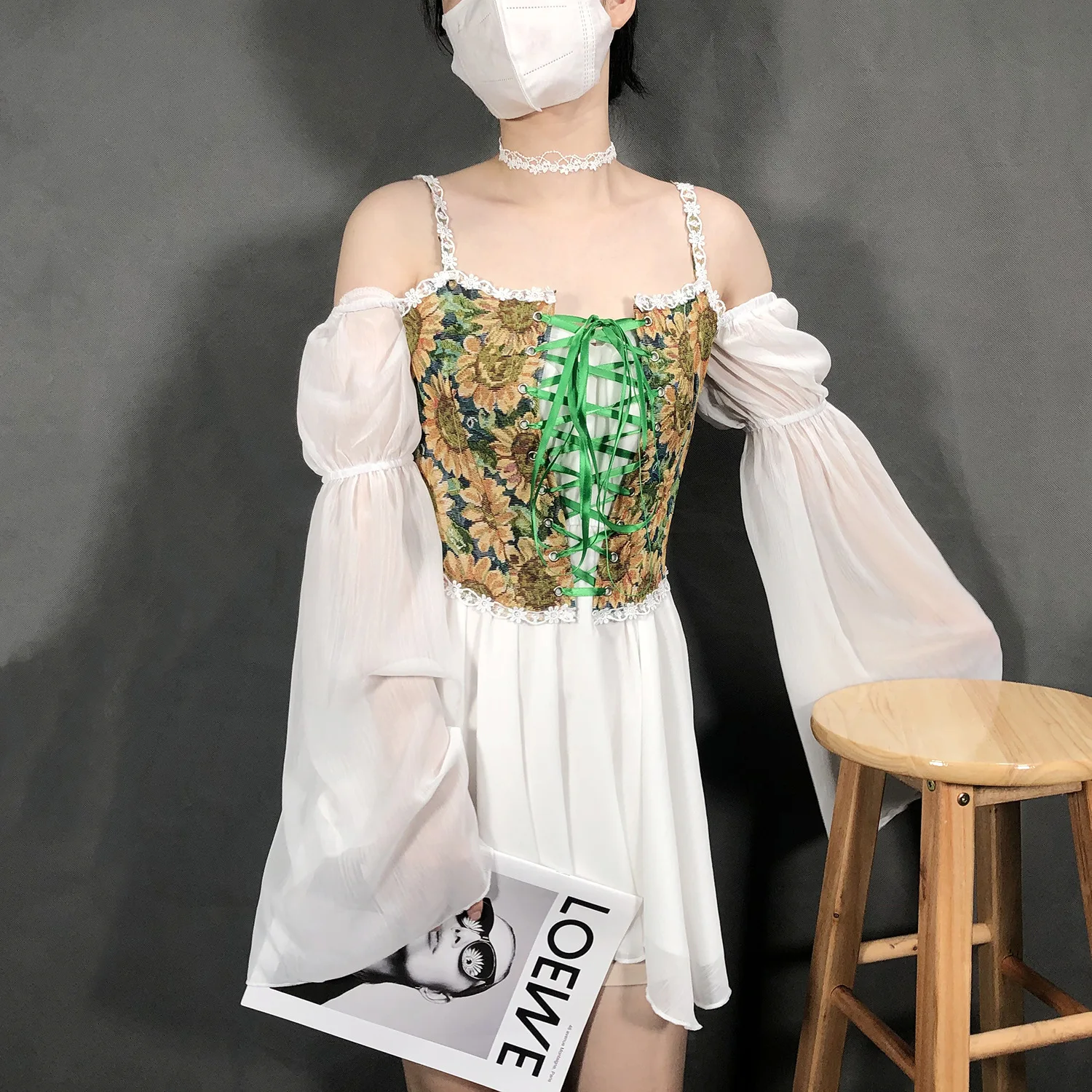 

Винтажный корсет с кружевной кромкой подсолнуха, топы Victoria, сексуальные женские бюстье, готические корсеты, синий, зеленый, милый камзол, формирователь тела