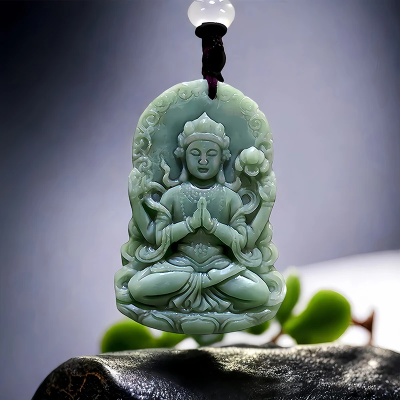 

Green Natural Real Jade Guanyin Pendant Necklace Designer Stone Talismans Chinese Charm Carved Jewelry Gifts for Women Men