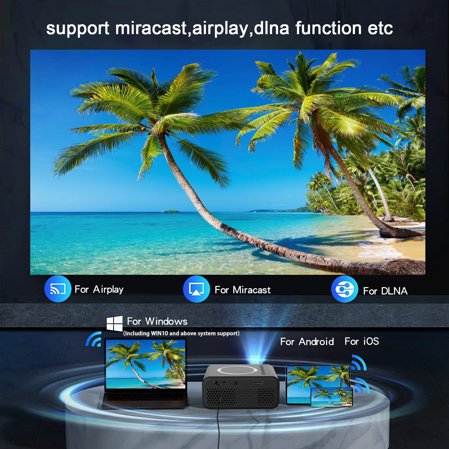 جهاز عرض صغير YT300 للمكتب التجاري والسينما المنزلية، محمول، ذكي خارجي، LED عالي الدقة بالكامل، مشروع محمول وهاتف محمول