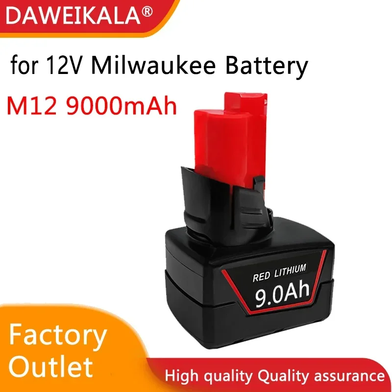 

12V 9000mAh Rechargeable Battery for Milwaukee M12 XC Cordless Tools 48-11-2402 48-11-2411 Batteries 48-11-2401 MIL-12A-L
