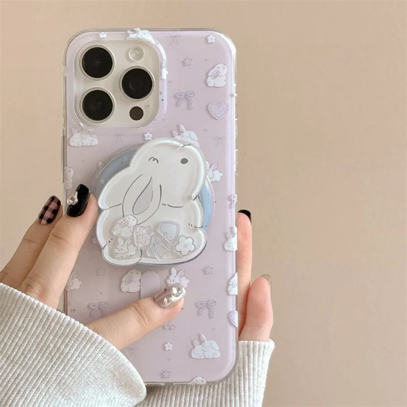 

Милый мультяшный кролик, зыбучие пески для Magsafe Griptok, держатель для телефона, подставка для кольца на палец, поддержка IPhone 15, кронштейн для девочек