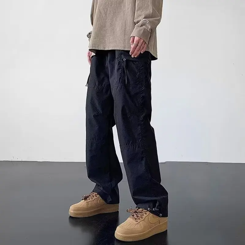 Men's Zipper Hiking Loose Cargo Pants Multi Pocket Khaki New In Techwear Y2k Sweatpants Men