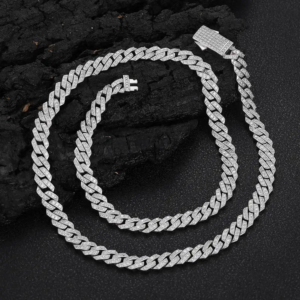 Hiphop 8mm Iced Out Moissanite Cuban Necklace for Men Fine Jewelry 925 Sterling Silver Miami Link Chain Necklace Pass Tester