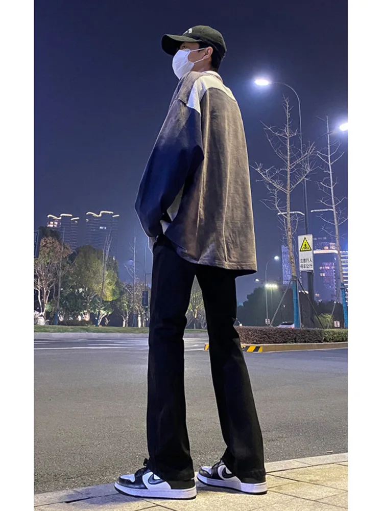 

Slim Fit Pure Bla American Retro Straight Leg Jeans Men's Faion High Street Bell Bot Youth Trendy Long Pants