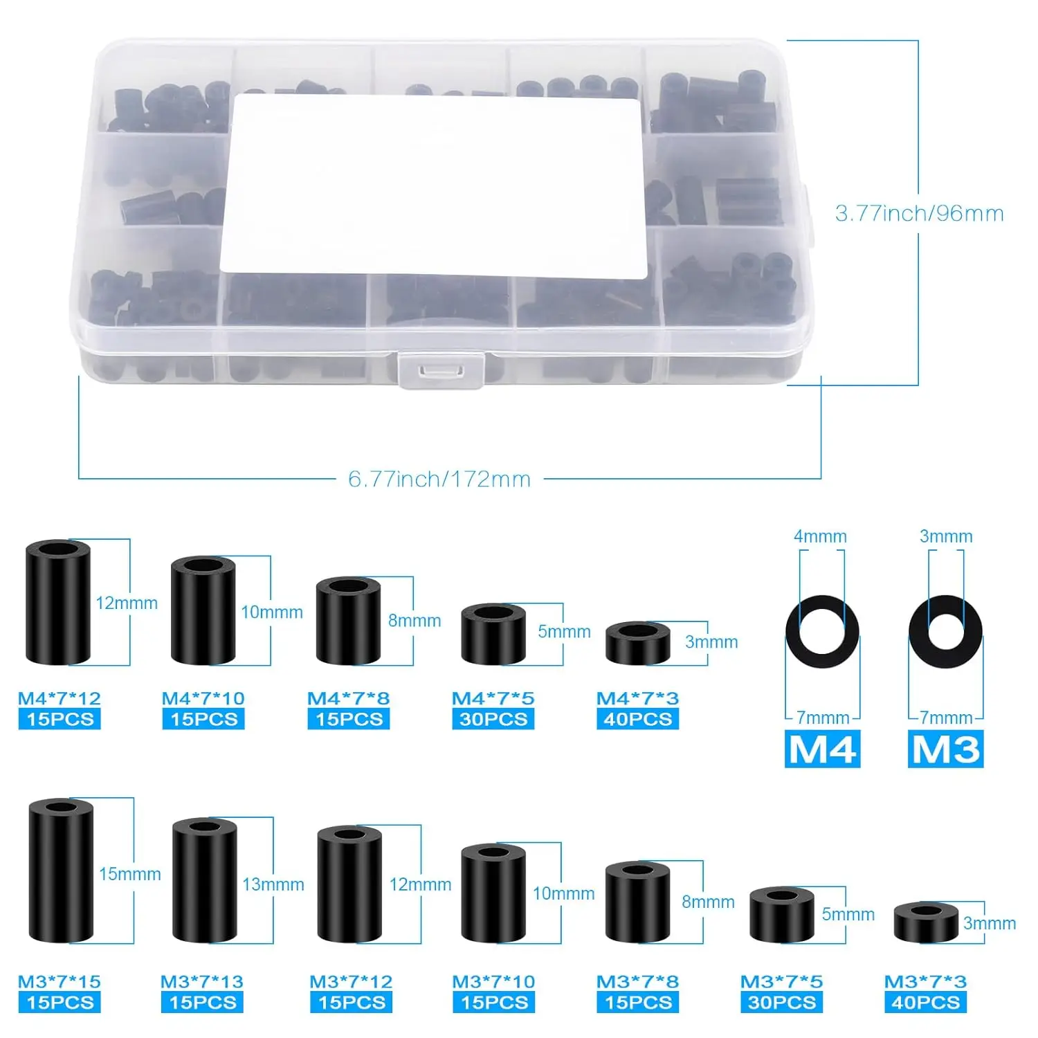 260Pcs Nylon Spacer Kit M3/M4 Round Spacers for Electrical Outlets Switch Screws & DIY Projects Durable Screw Sleeves