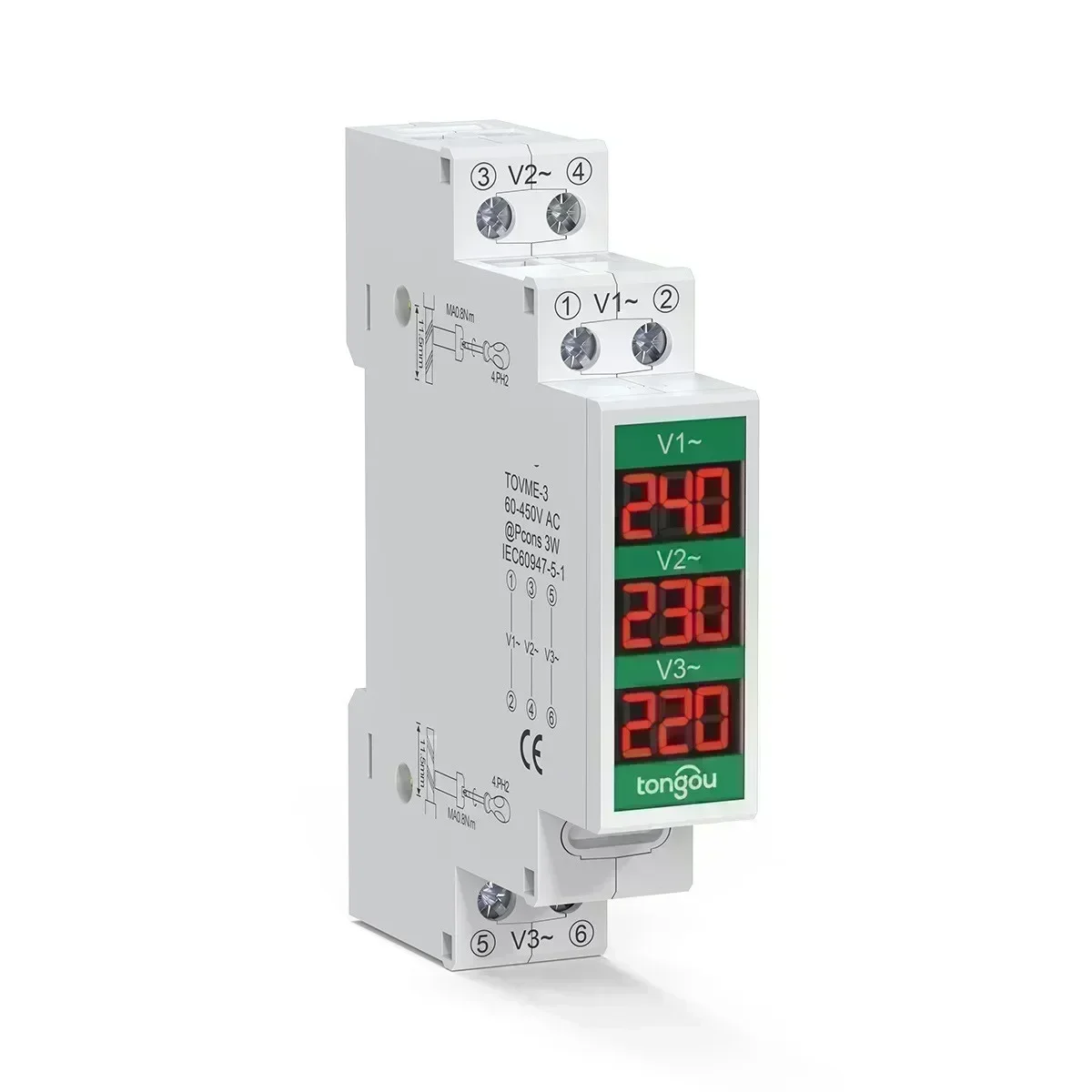 

Smart AC Voltmeter with Three LED Displays for Comprehensive Voltage Monitoring Designed for DIN Rail Use AC80 500V Range