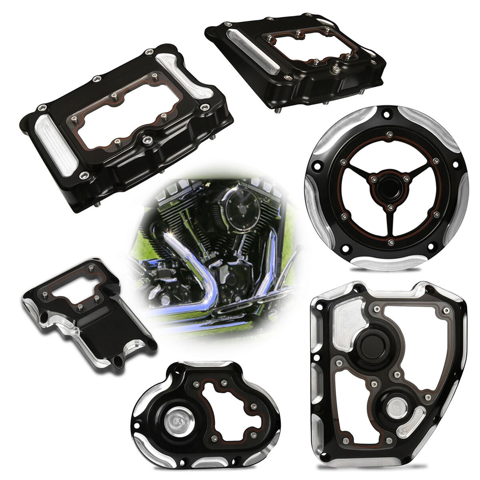 CNC Clarity Engine Hood Kit for Touring 2007-2013 Transparent Cam Crankshaft Transmission Cover Black