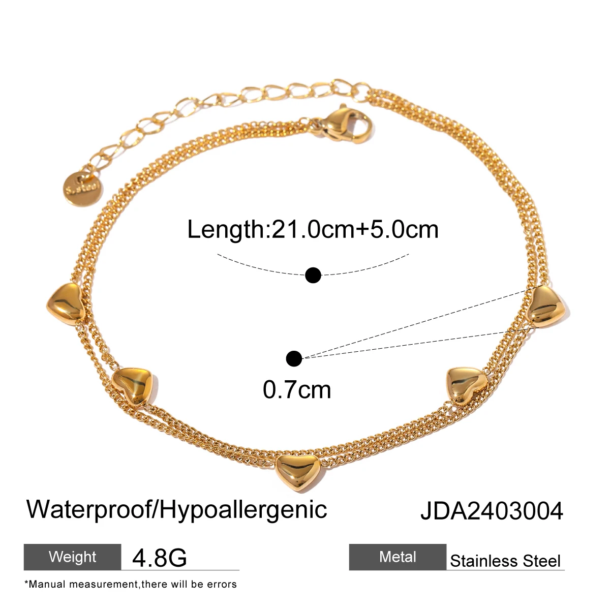 Jewelryposter Classic Double Layer Exquisite Chain Stainless Steel Stylish Anklet 2024 Summer Fashion Jewelry for Women