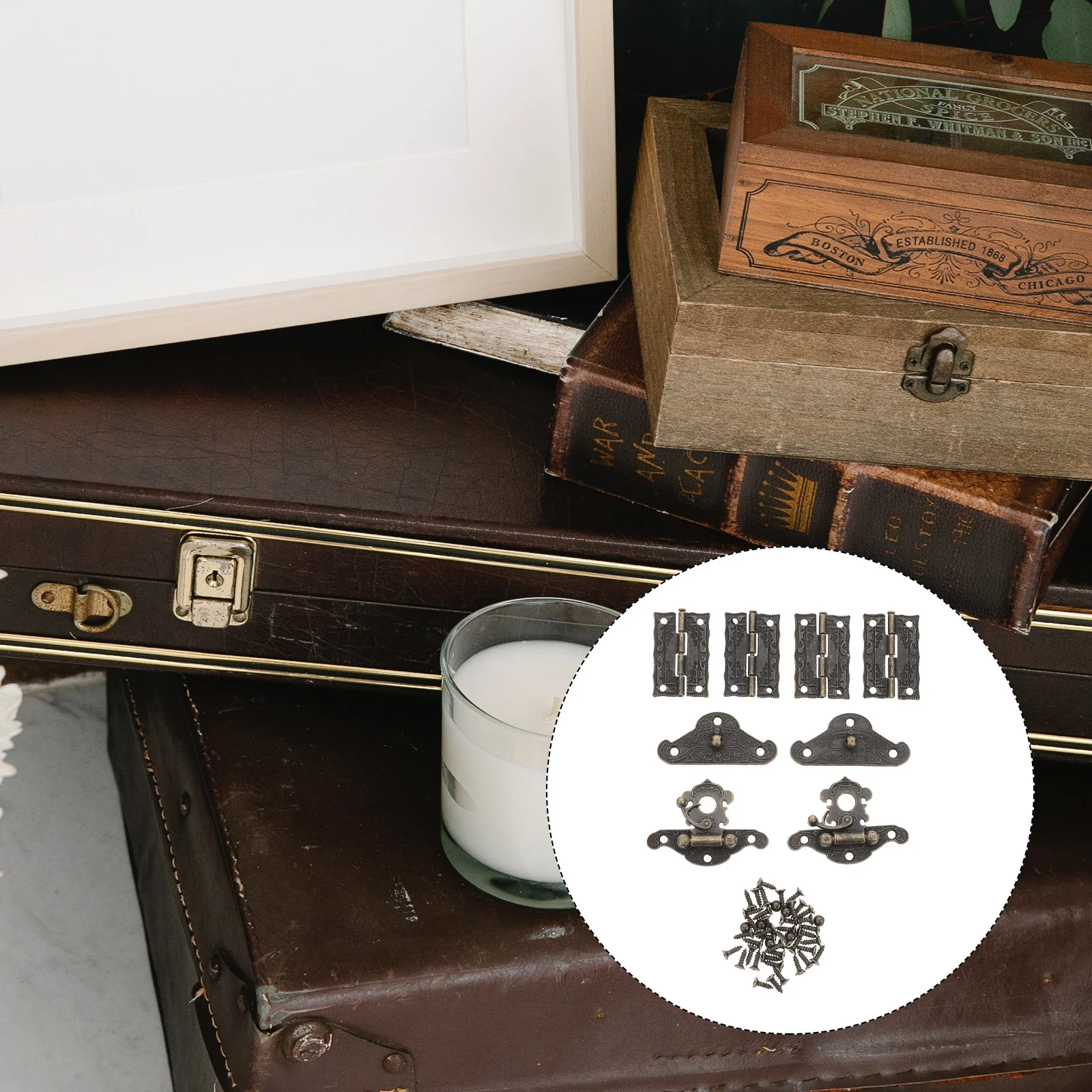 

1Set Ancient Buckle Hinge Set Flexible Opening Closing Decorative Vintage Jewelry Box Hinge Latch Set Wooden Box Lock