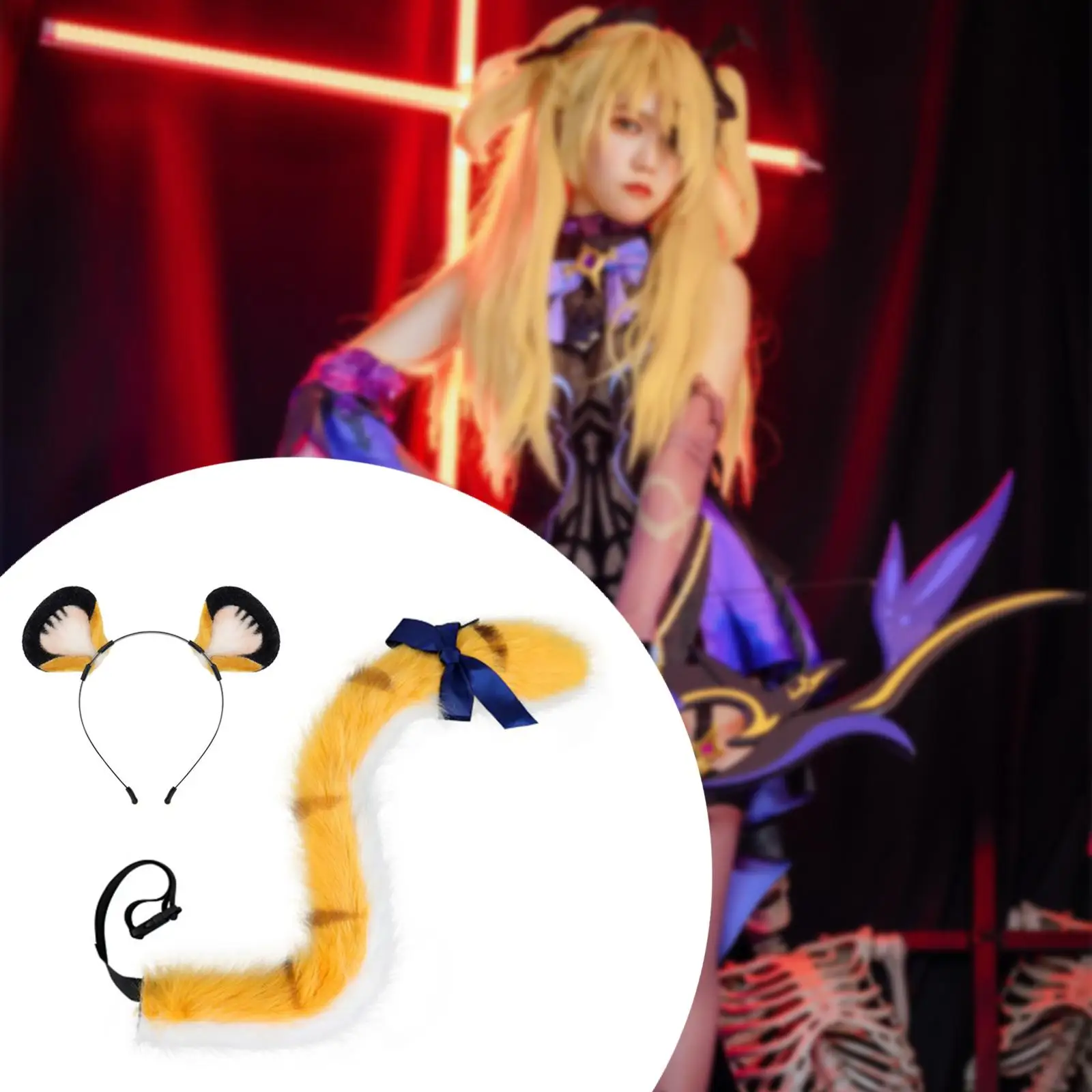 

Ears and Tail Cosplay Costumes Set for Themed Parties Punk Accessories Lifelike Texture Multifunctional Adjustable Fit Simulated