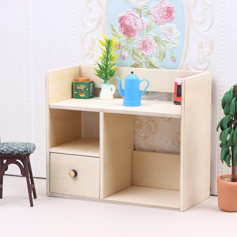 

1PC Dollhouse Miniature Cabinet Table Bedside Storage Rack Mini Cabinet Locker Kitchen Worktop Furniture Model Decor Toy